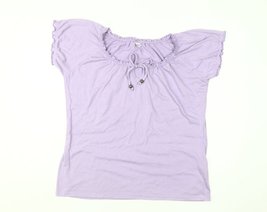 Damart Women's Purple T-Shirt, L, Flutter Sleeve