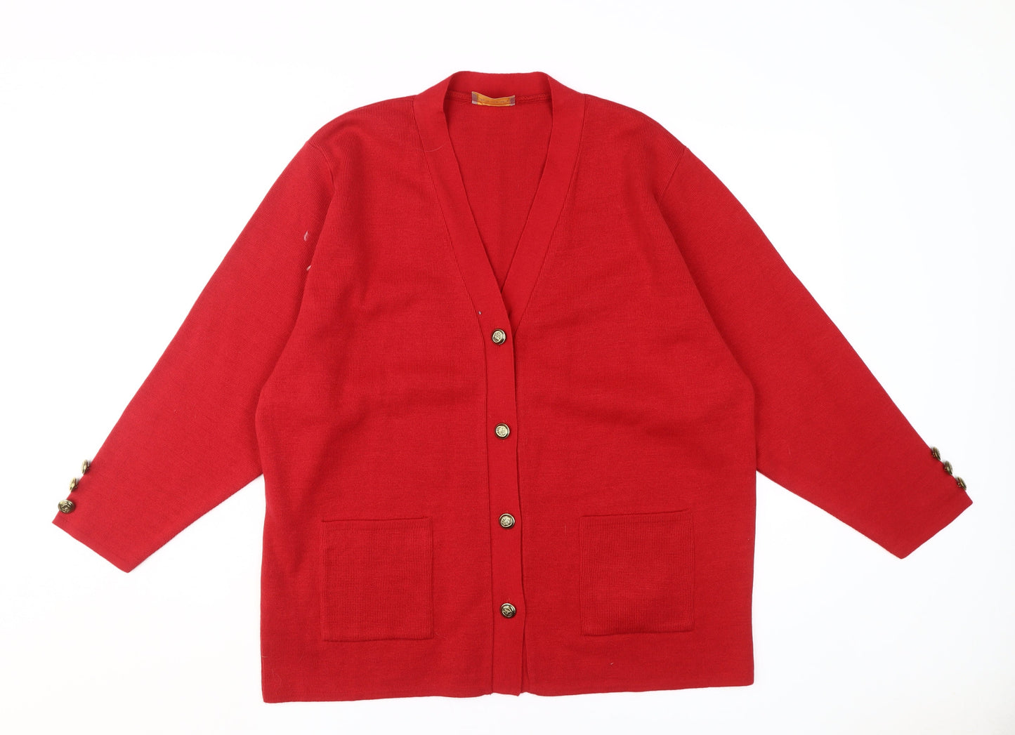 Daxon Women's Red Cardigan, Size L, V-Neck Casual