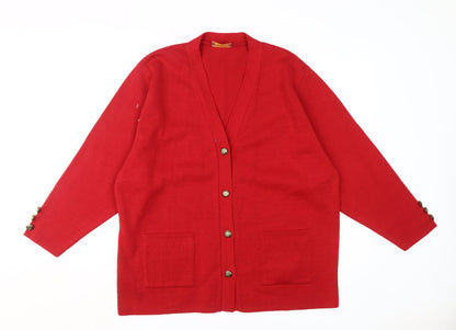 Daxon Women's Red Cardigan, Size L, V-Neck Casual