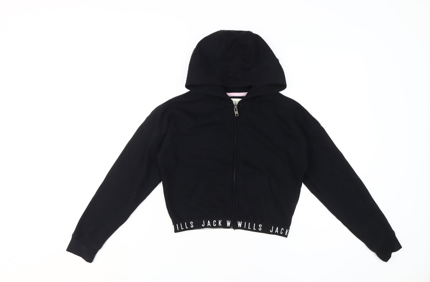Jack Wills Girls Black Hooded Full Zip Hoodie 9-10 Years