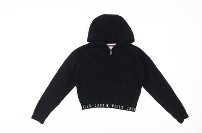 Jack Wills Girls Black Hooded Full Zip Hoodie 9-10 Years
