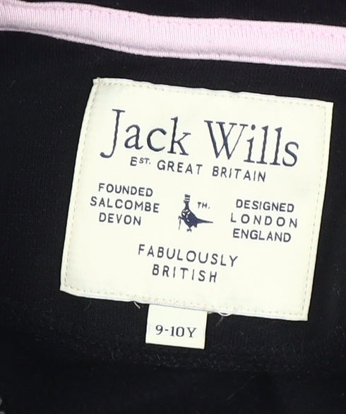 Jack Wills Girls Black Hooded Full Zip Hoodie 9-10 Years