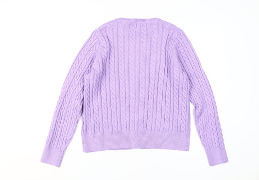 Cotton Traders Women's Purple Cable Cardigan Size 16