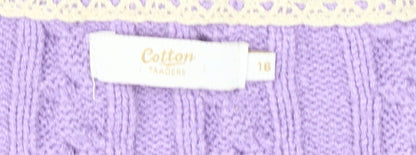 Cotton Traders Women's Purple Cable Cardigan Size 16
