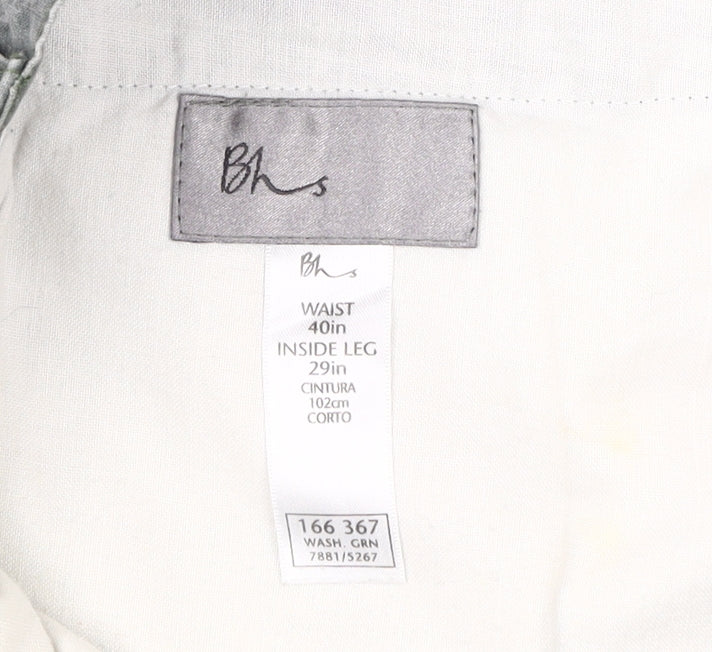 BHS Men's Green Pleated Trousers 40W29L Casual