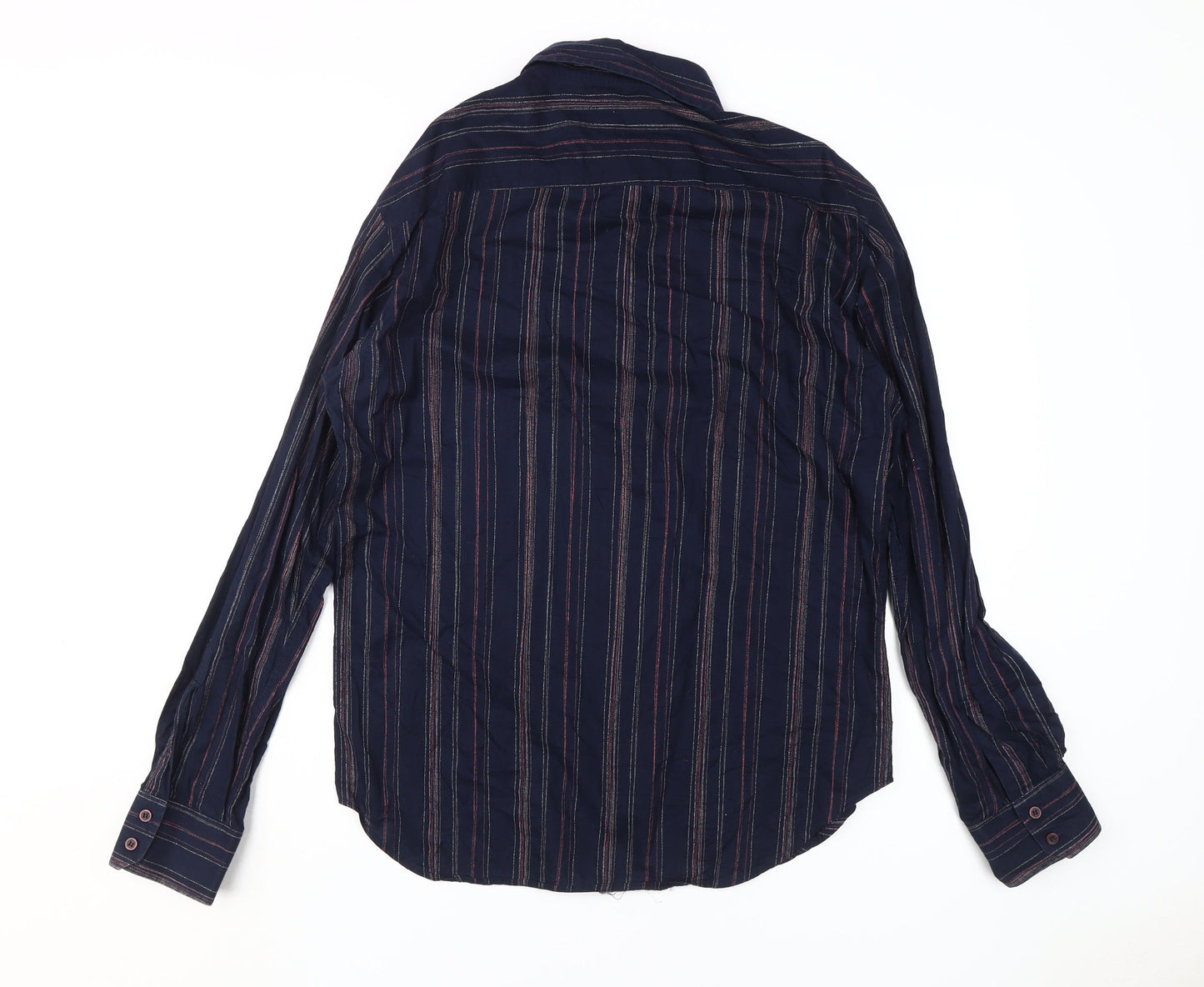 French Connection Men's Blue Striped Long Sleeve Shirt L