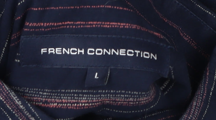 French Connection Men's Blue Striped Long Sleeve Shirt L
