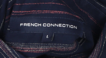 French Connection Men's Blue Striped Long Sleeve Shirt L