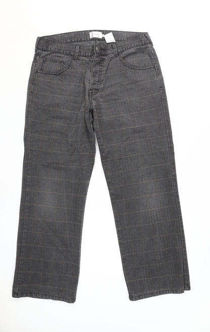 Next Grey Check Straight Jeans Men 36