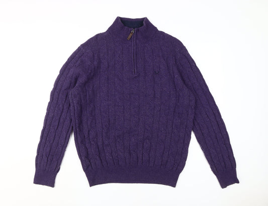 Crew Clothing Co Men's XL Purple Cable-Knit 1/2 Zip Jumper