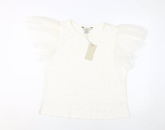 Coast Women's White Flutter Sleeve Lace T-Shirt Size 16