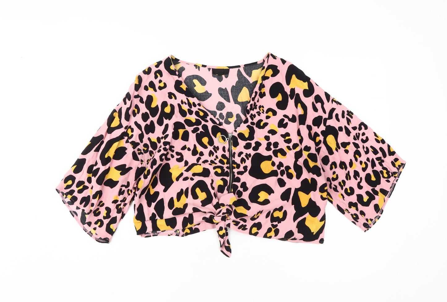 Womens UK Size 10 Topshop Pink Cropped Blouse
