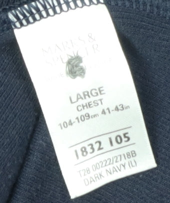 Marks and Spencer Men's Blue Long Sleeve Polo L