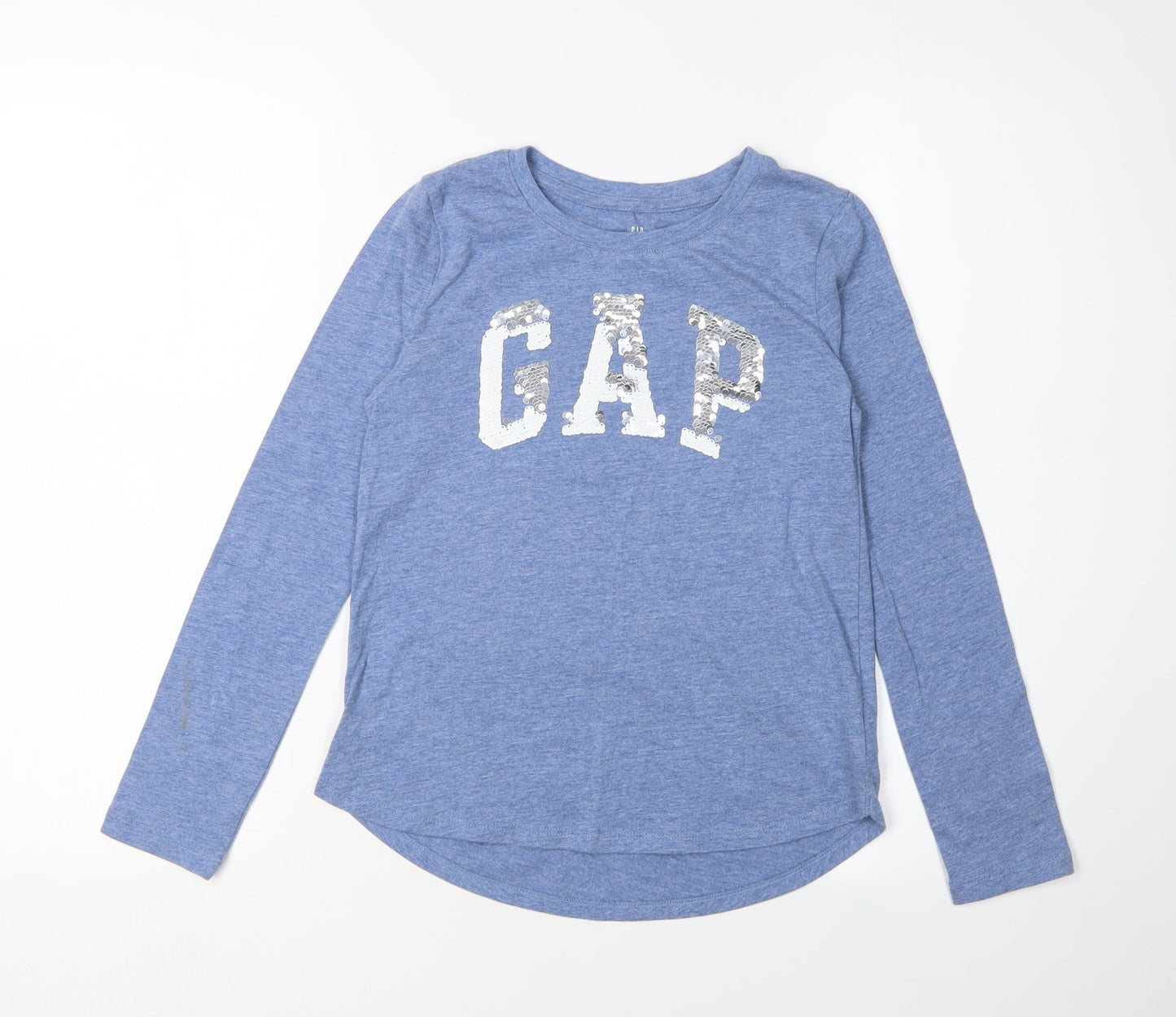 GAP Girls Blue Sequin Logo Long Sleeve T-Shirt, Size L