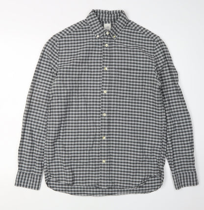 H&M Men's Grey Check Button-Up Shirt, Size S, Regular Fit