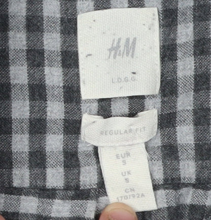 H&M Men's Grey Check Button-Up Shirt, Size S, Regular Fit