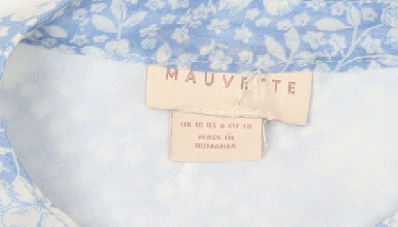 Mauviette Women's Blue Floral Tunic Blouse Size 10
