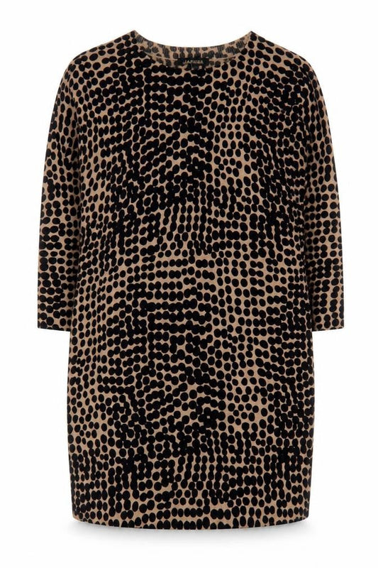 Front view of Jaeger Women's Black & Beige Animal Print Dress S