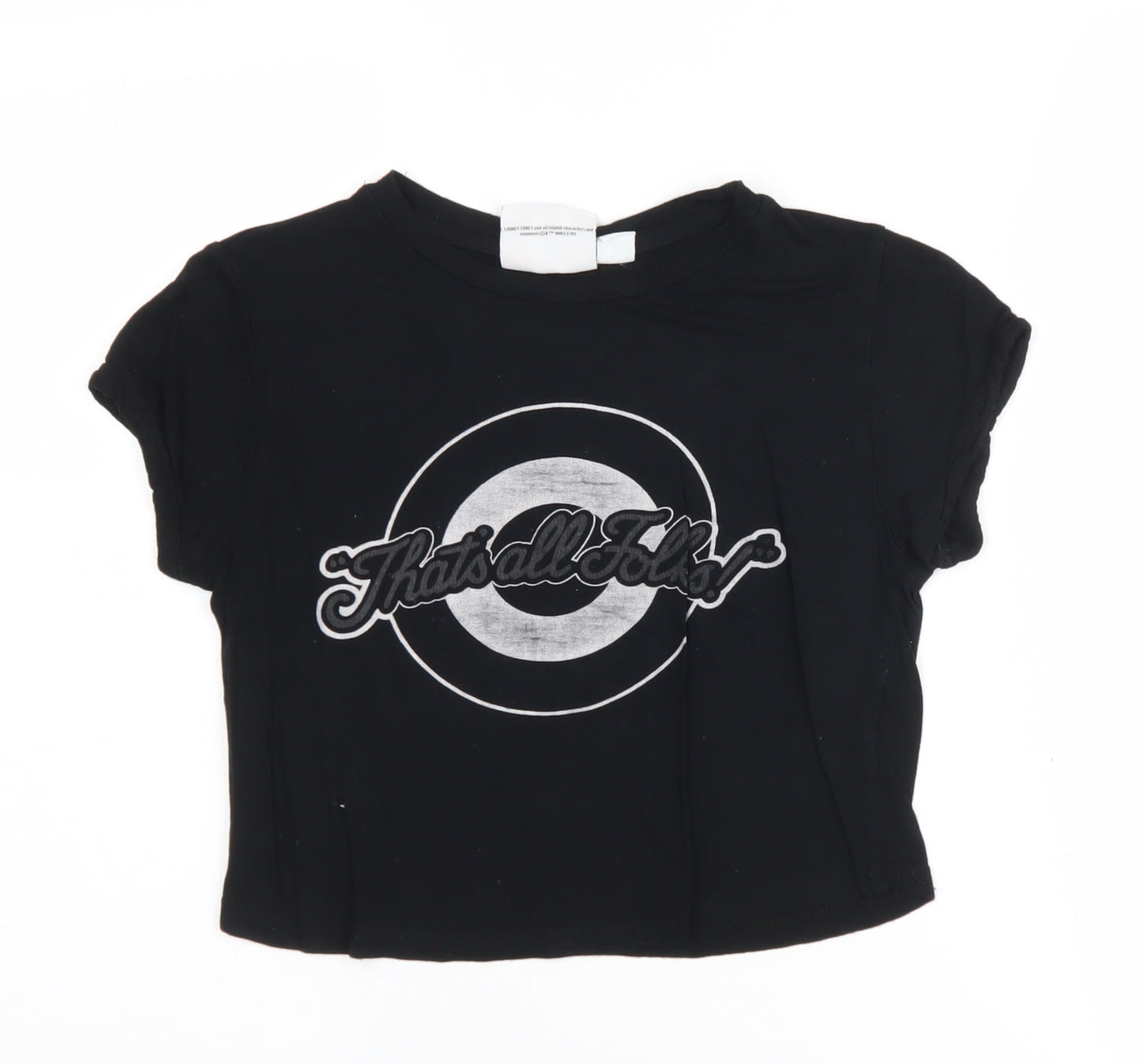 Womens UK Size 6 Looney Tunes Black Cropped T-Shirt