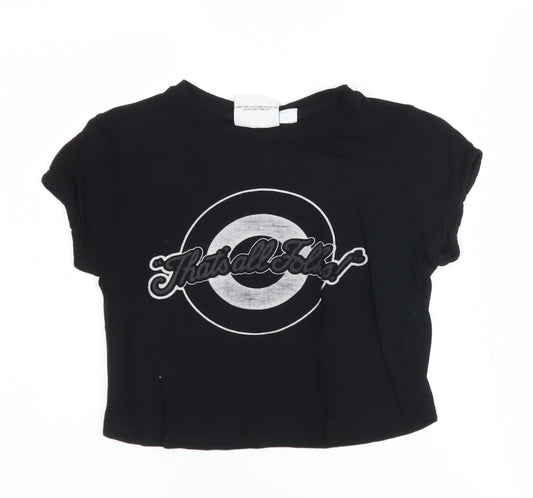 Womens UK Size 6 Looney Tunes Black Cropped T-Shirt
