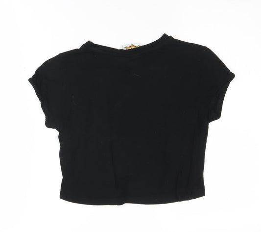 Womens UK Size 6 Looney Tunes Black Cropped T-Shirt