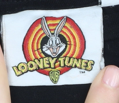 Womens UK Size 6 Looney Tunes Black Cropped T-Shirt