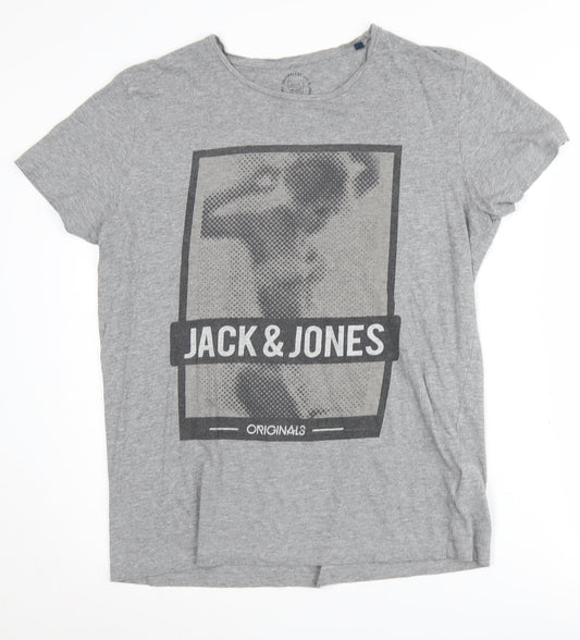 Jack & Jones Men's Grey Graphic Print T-Shirt L