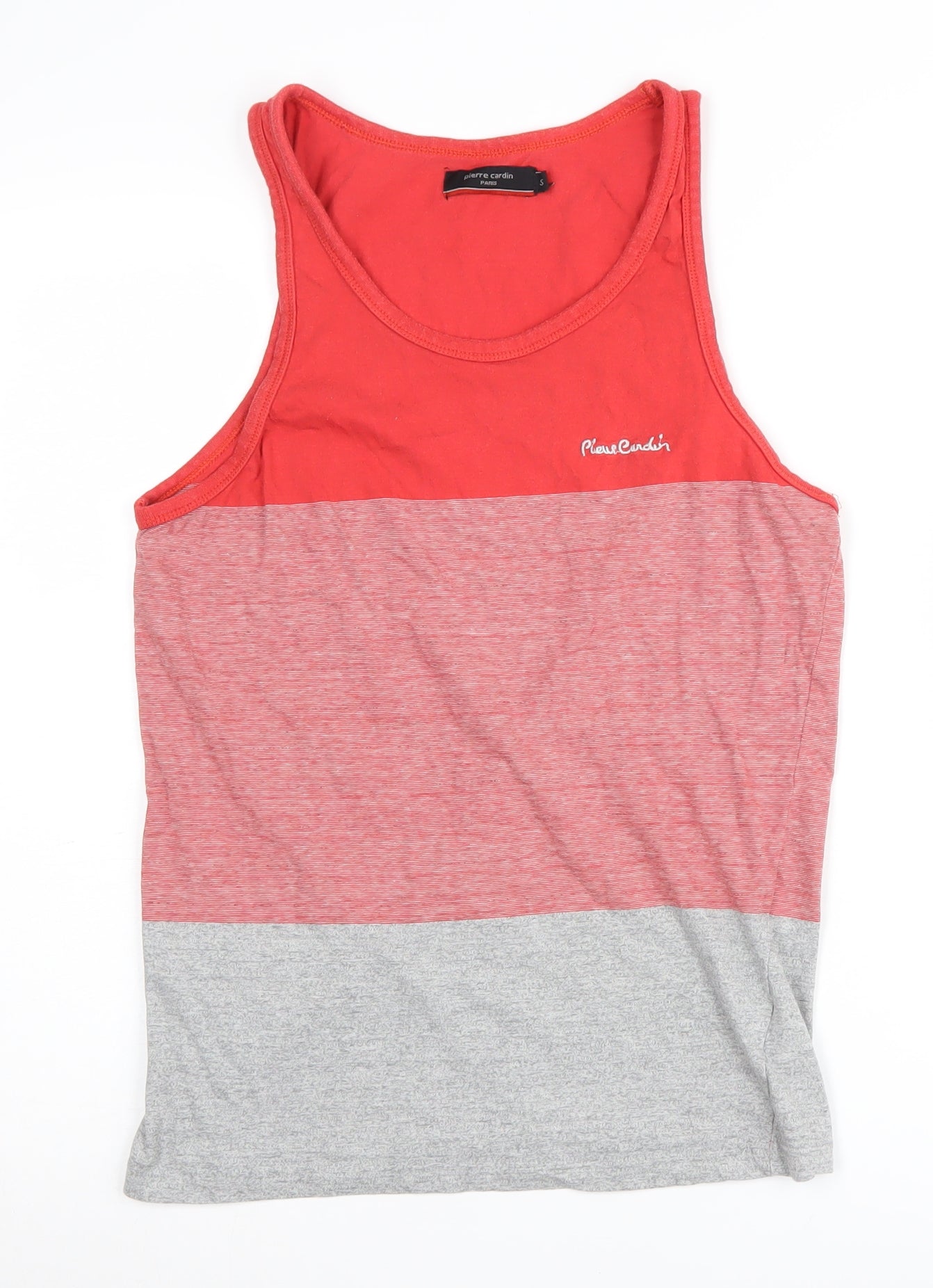 Pierre Cardin Men's Red Sleeveless Colourblock T-Shirt, Size S