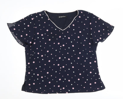 Jacques Vert Women's Blue Polka Dot Blouse Size 14