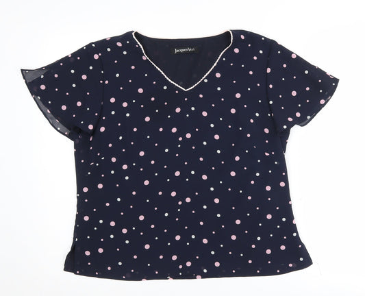 Jacques Vert Women's Blue Polka Dot Blouse Size 14