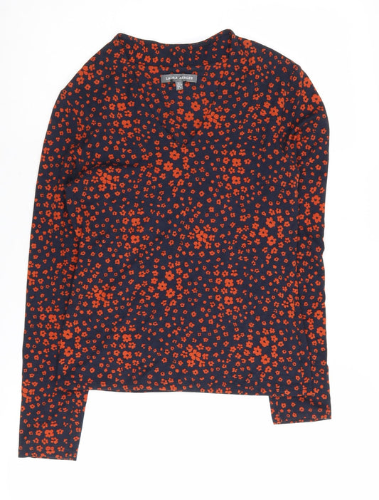 Laura Ashley Women's Blue Floral V-Neck Blouse Size 8