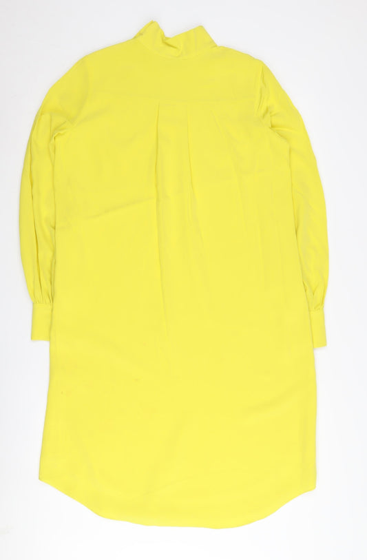 Hobbs Women's Yellow Silk Shift Dress, UK 6, Long Sleeve