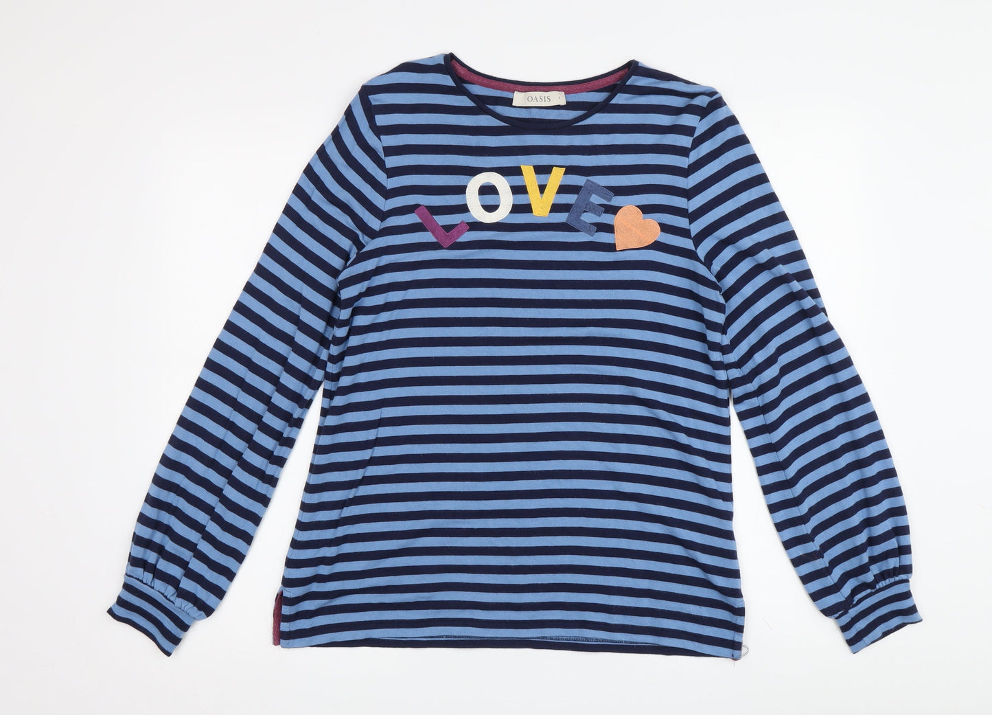 Oasis Women's Blue Striped T-Shirt, Size S, Casual Style