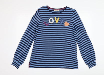 Oasis Women's Blue Striped T-Shirt, Size S, Casual Style