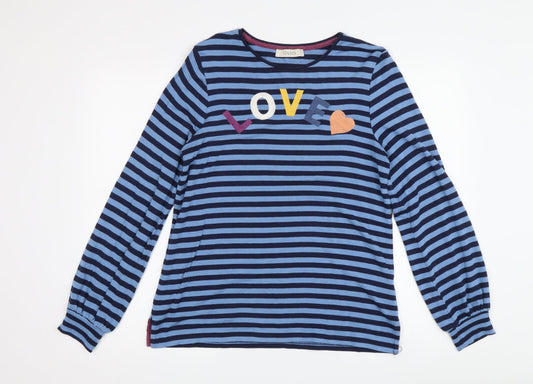 Oasis Women's Blue Striped T-Shirt, Size S, Casual Style