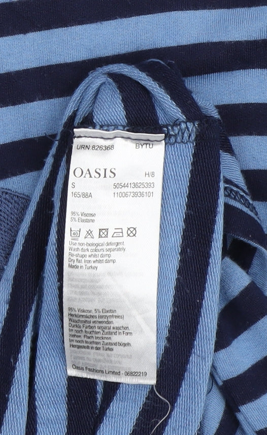 Oasis Women's Blue Striped T-Shirt, Size S, Casual Style