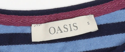Oasis Women's Blue Striped T-Shirt, Size S, Casual Style