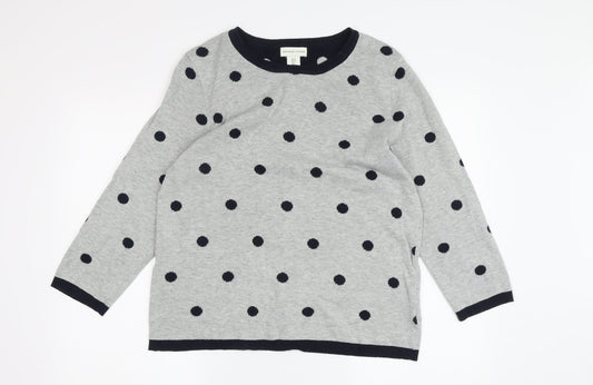 Adrienne Vittadini Women's Grey Polka Dot Long Sleeve Cardigan L