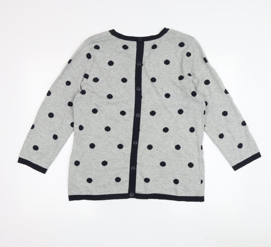 Adrienne Vittadini Women's Grey Polka Dot Long Sleeve Cardigan L