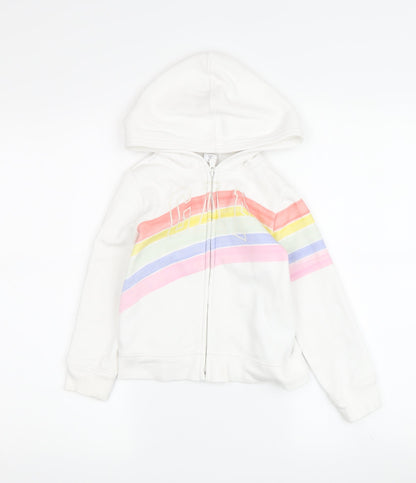GAP Girls Full Zip White Hoodie with Rainbow Logo, Size 5