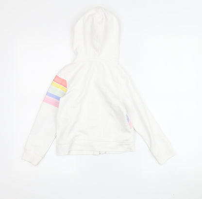 GAP Girls Full Zip White Hoodie with Rainbow Logo, Size 5