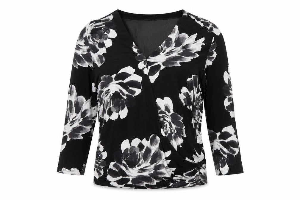 Womens UK Size 8 M&Co Black Wrap Blouse
