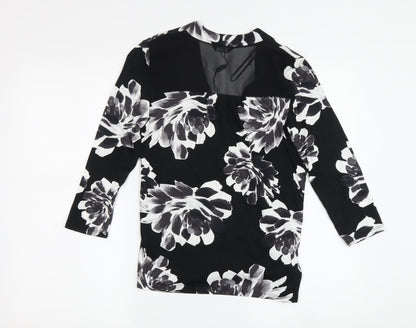M&Co Women's Black Floral Wrap Blouse, Size 8