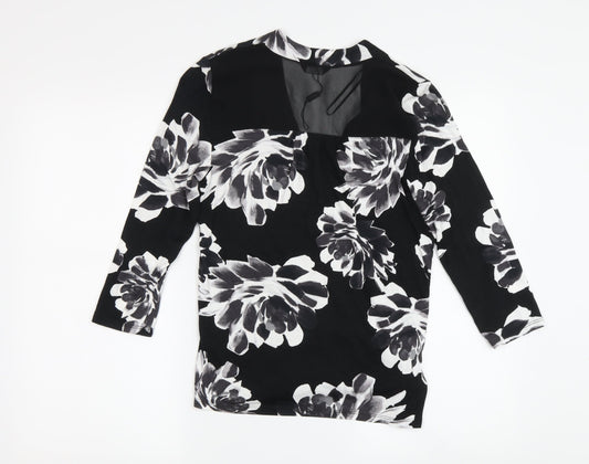 M&Co Women's Black Floral Wrap Blouse, Size 8