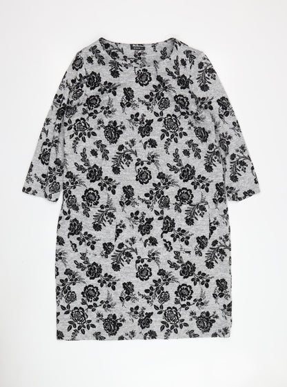 Roman Women's Grey Floral Shift Dress Size 14