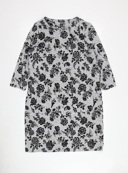 Roman Women's Grey Floral Shift Dress Size 14