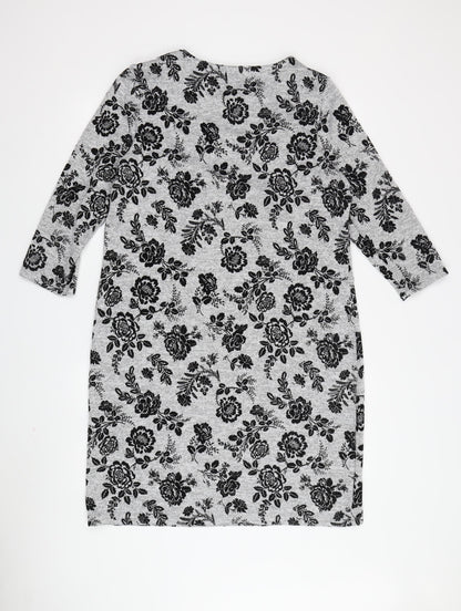 Roman Women's Grey Floral Shift Dress Size 14