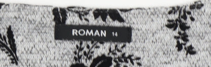 Roman Women's Grey Floral Shift Dress Size 14
