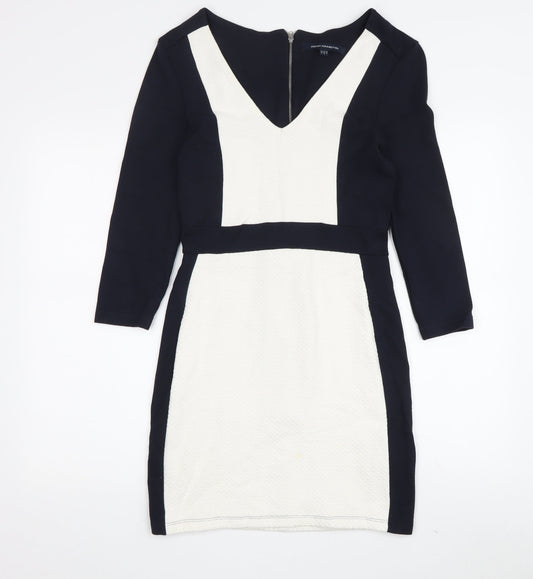 French Connection Women's Black and Ivory Bodycon Dress - Size 12