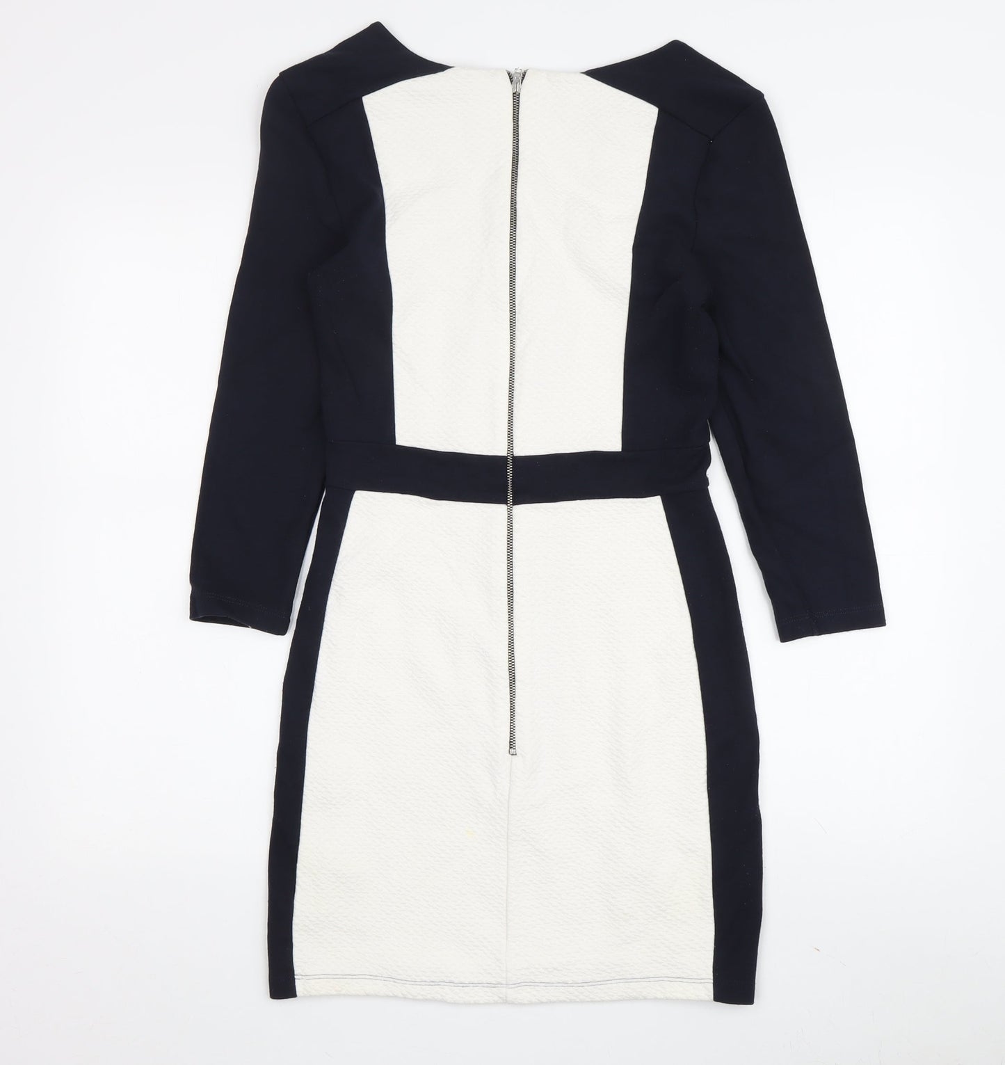 French Connection Women's Black and Ivory Bodycon Dress - Size 12